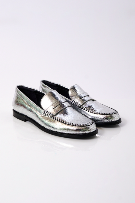 Blanket Stitch Loafer - Pale Pewter