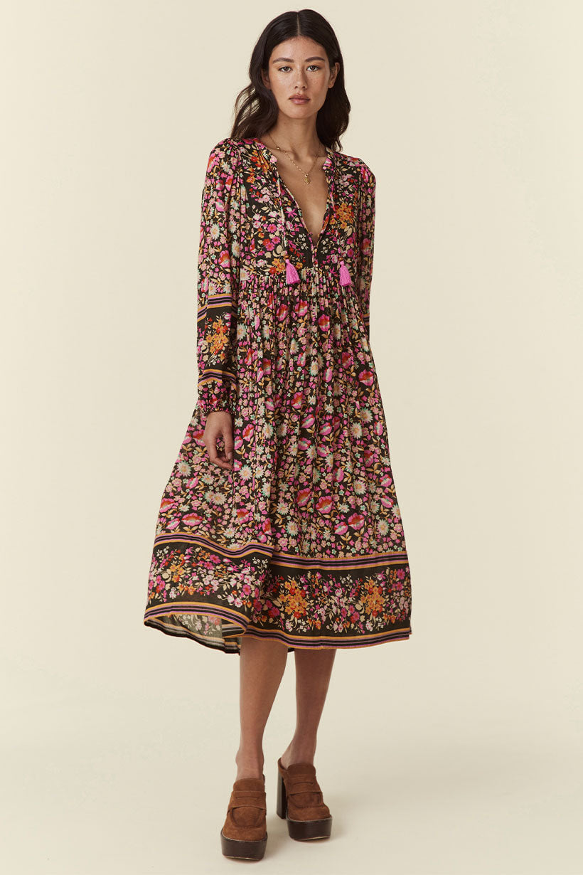 Impala Lily Boho Midi Dress - Night Blossom