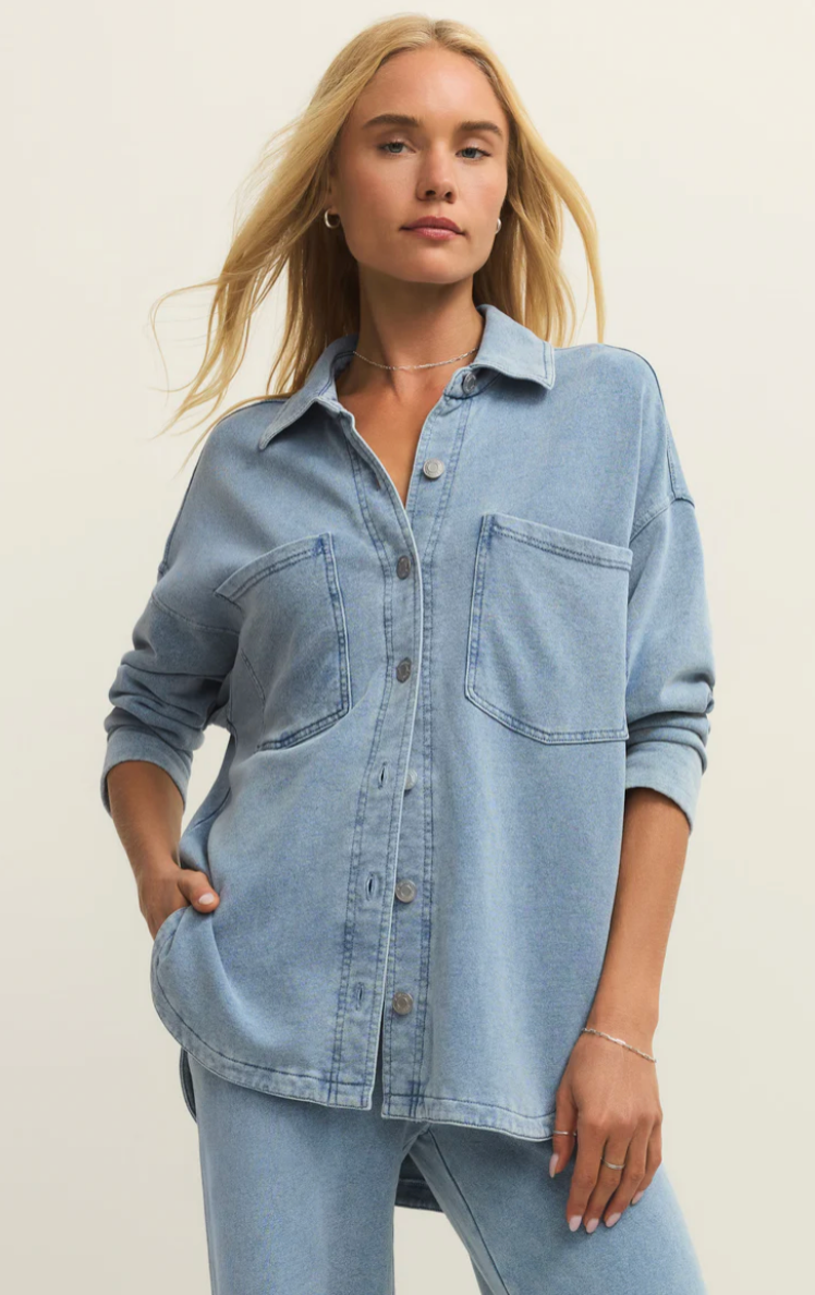 All Day Denim Knit Jacket - Ocean Air Indigo