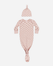 Knotted Baby Gown + Hat - Roses