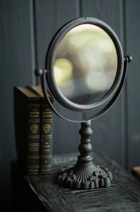 Classic Round Cast Iron Pivoting Vanity Mirror