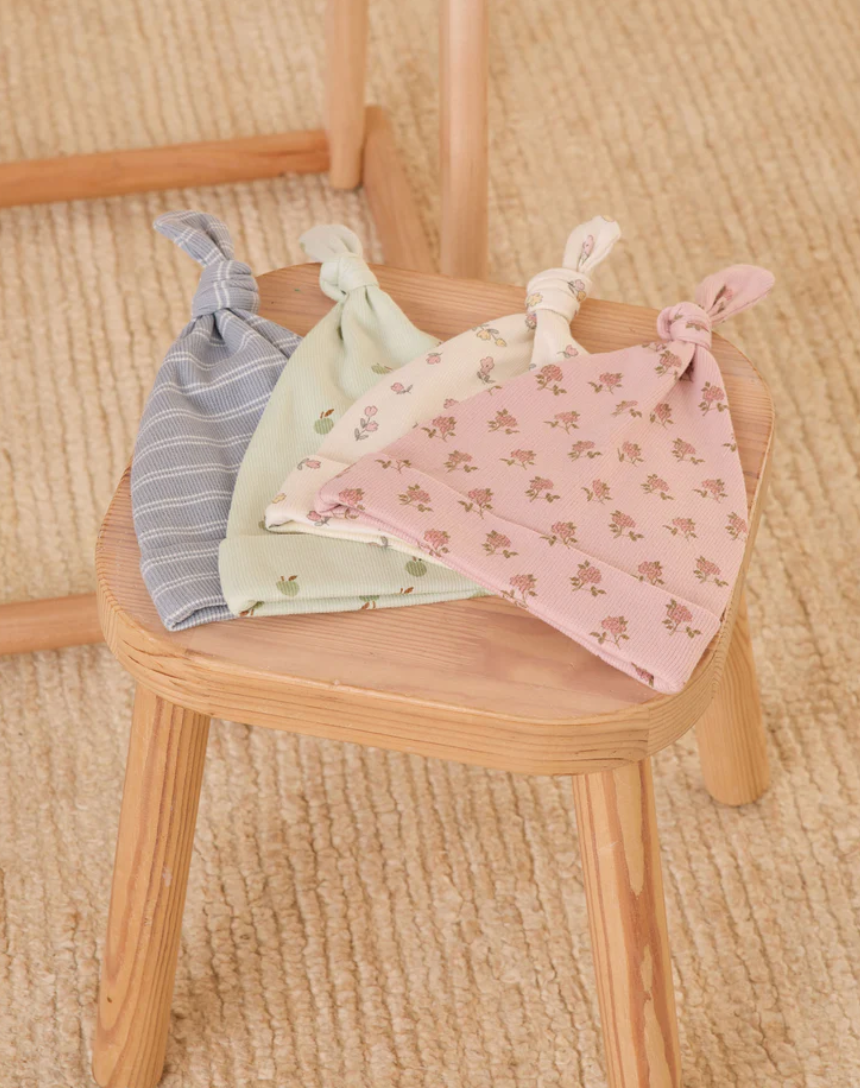 Knotted Baby Gown + Hat Set - Apples