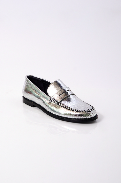 Blanket Stitch Loafer - Pale Pewter