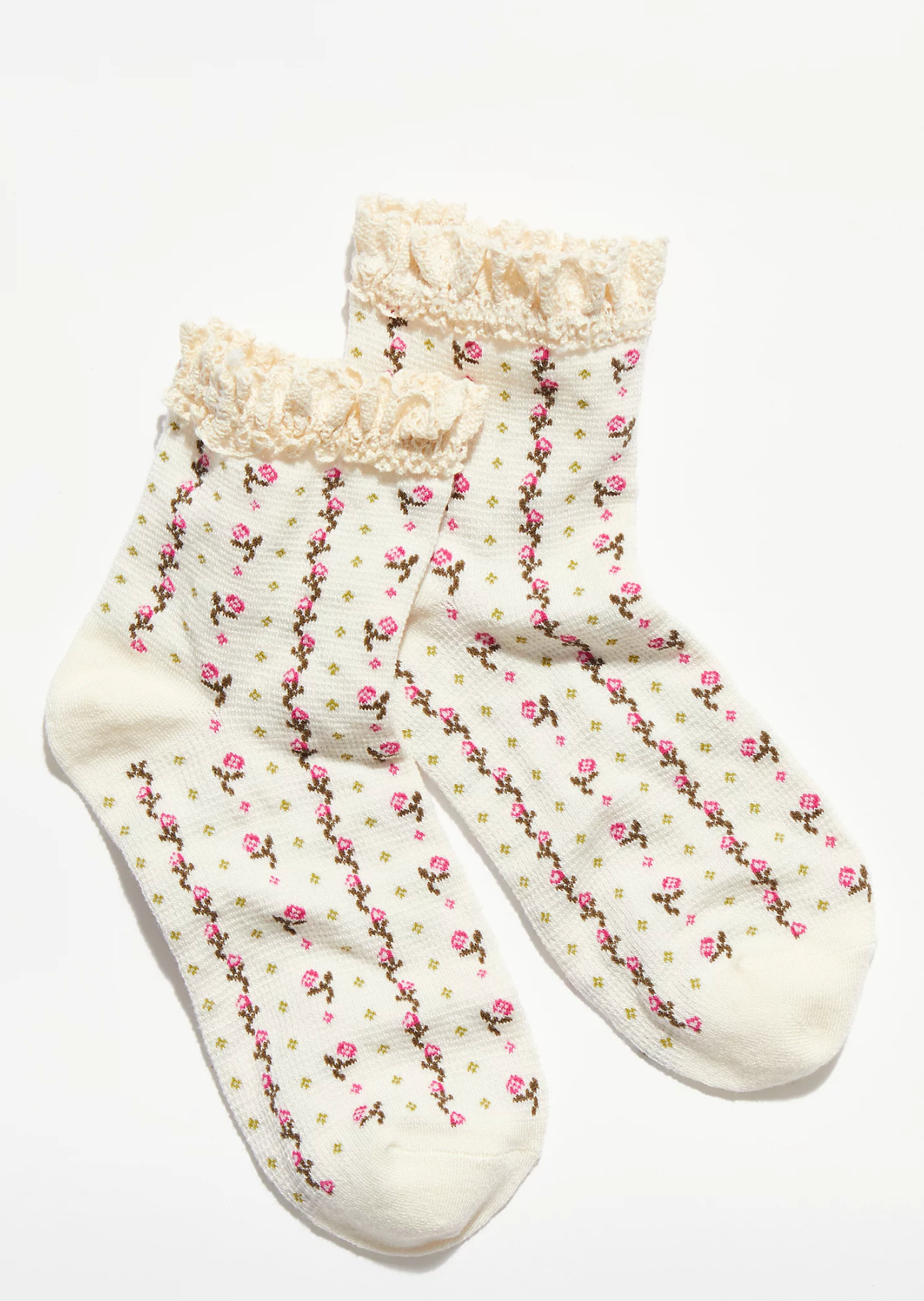 Rosebud Waffle Socks - Pink