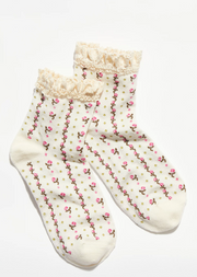 Rosebud Waffle Socks - Pink