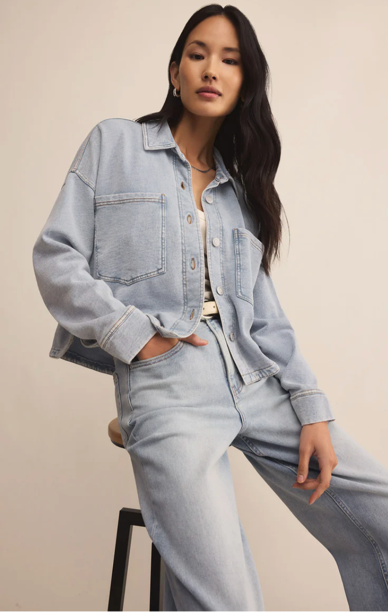 All Day Cropped Knit Jacket - Washed Indigo