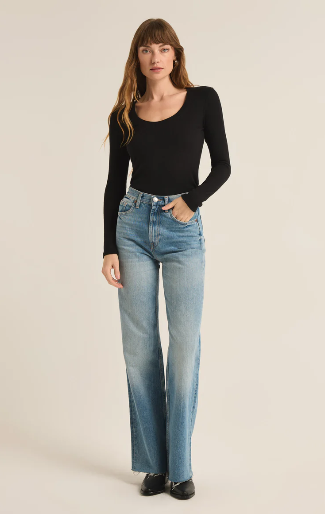 Sirena Rib Long Sleeve Tee - Black