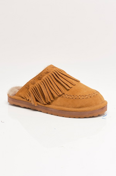 Fallon Fringe Mule - Toffee Suede
