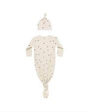 Knotted Baby Gown + Hat Set - Mushrooms