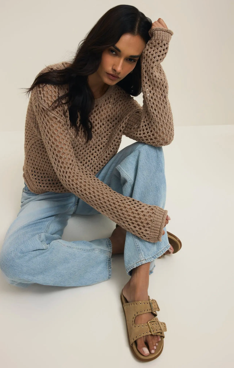 Cala Shimmer Crochet Sweater - Campfire