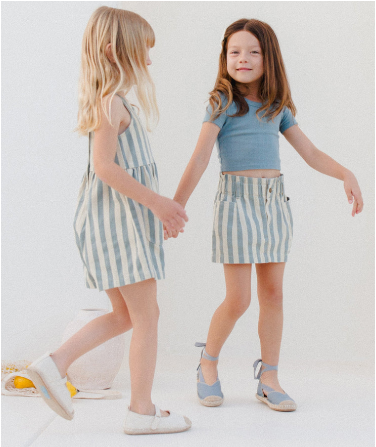 Denim Mini Skirt - Ocean Stripe