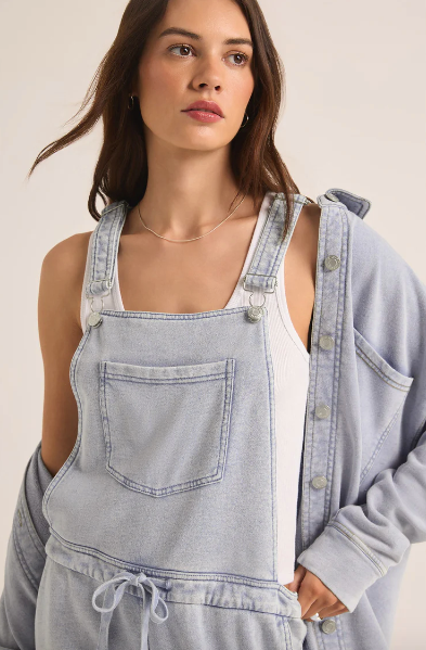 Knit Denim Overalls - Washed Indigo