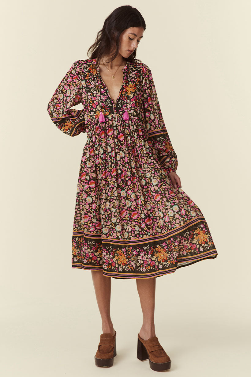 Impala Lily Boho Midi Dress - Night Blossom