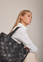 Square Braid Tote Bag - Black