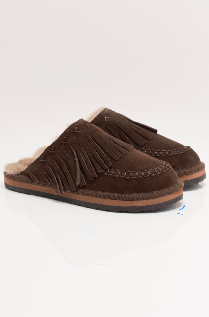 Fallon Fringe Mule - Chocolate Suede