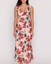 Arabella Bias Midi Dress - Red Floral