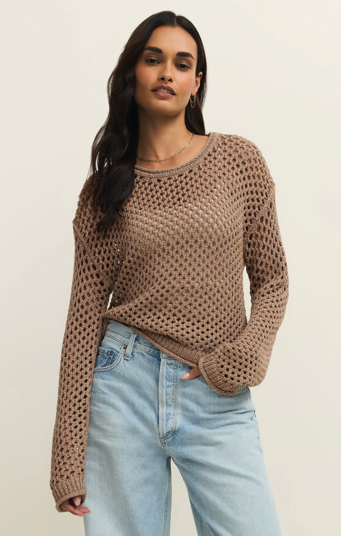 Cala Shimmer Crochet Sweater - Campfire