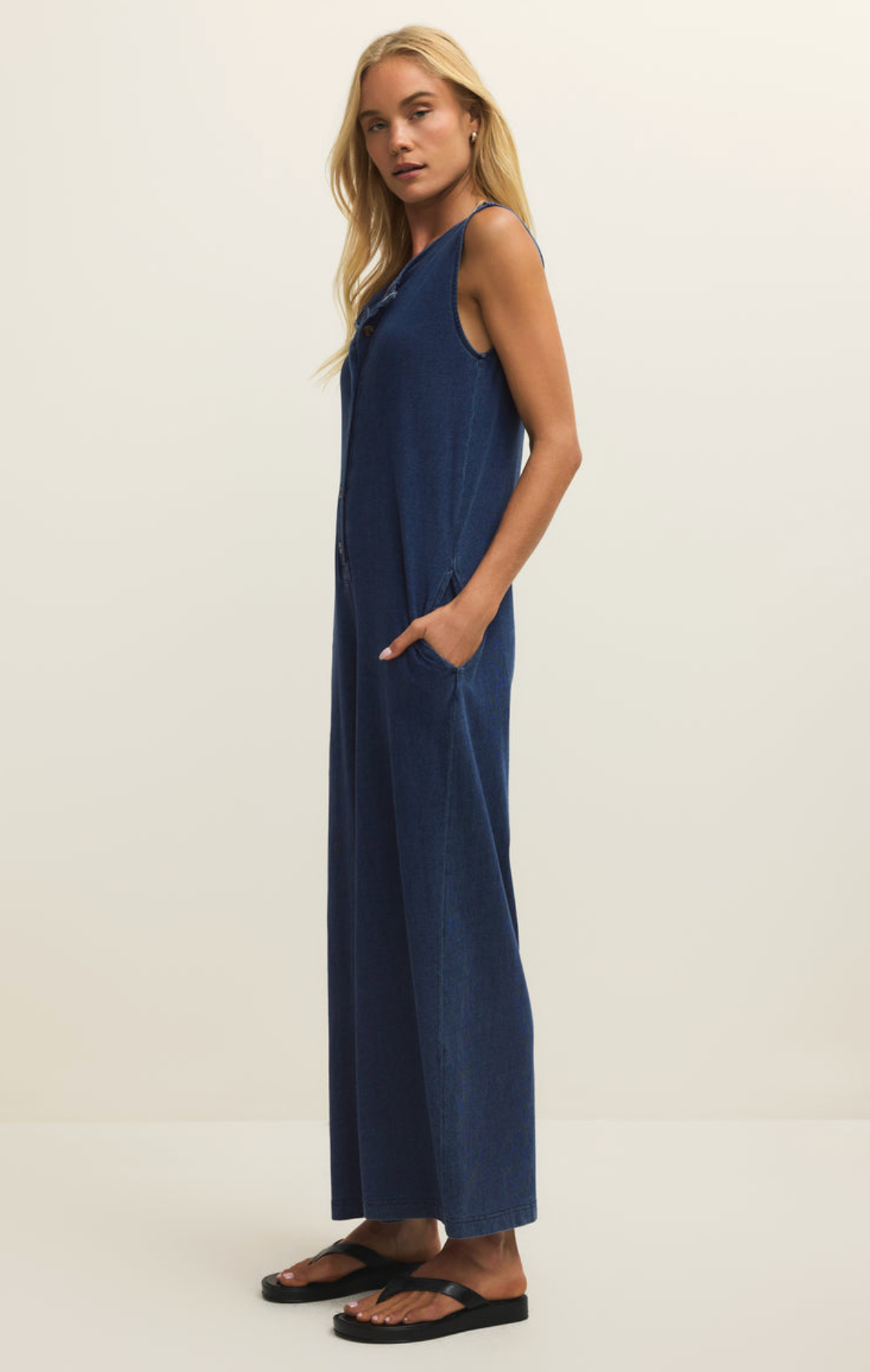 Fiona Jersey Denim Jumpsuit - Indigo