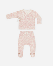 Wrap Top + Footed Pant Set || Pink  Blossom