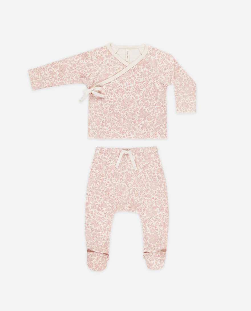Wrap Top + Footed Pant Set || Pink  Blossom