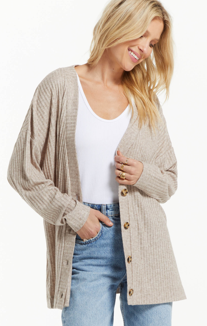 Midori Ribbed Cardigan - Heather Latte