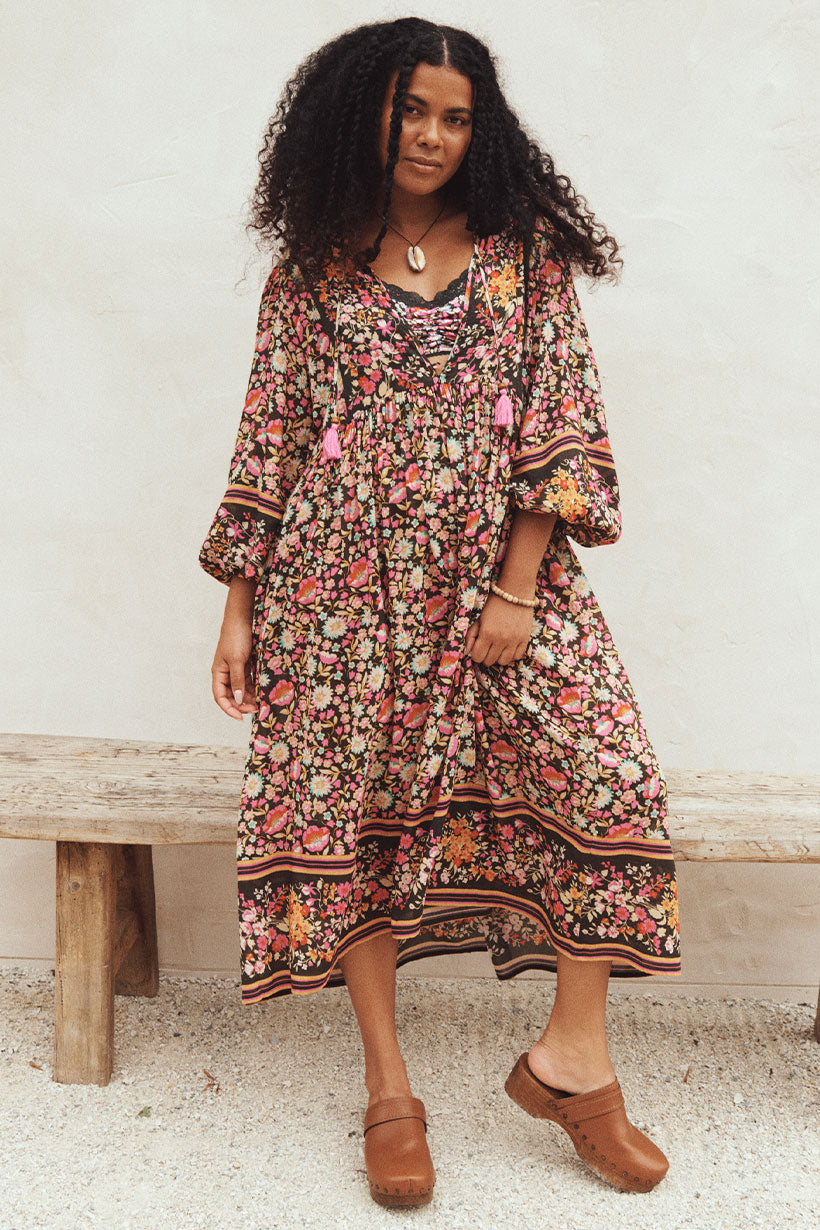 Impala Lily Boho Midi Dress - Night Blossom