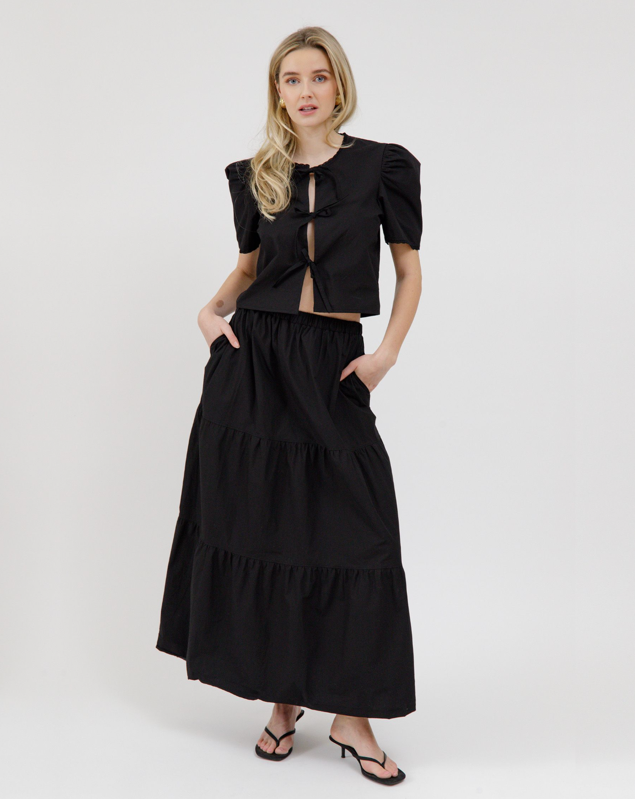 Poplin Tie Up Top - Black