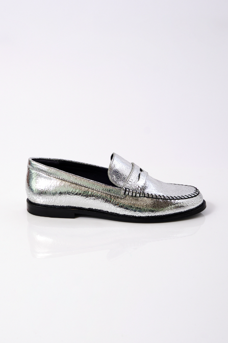 Blanket Stitch Loafer - Pale Pewter