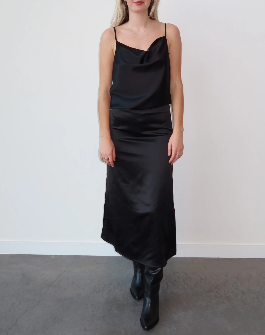 Satin Maxi Skirt - Black