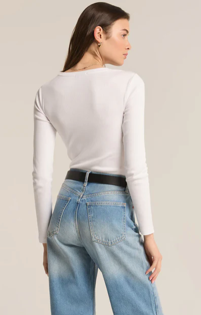 Samara Rib Henley Bodysuit - White