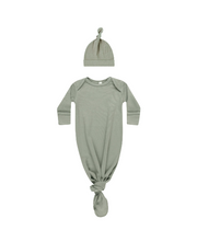 Knotted Baby Gown + Hat Set - Basil