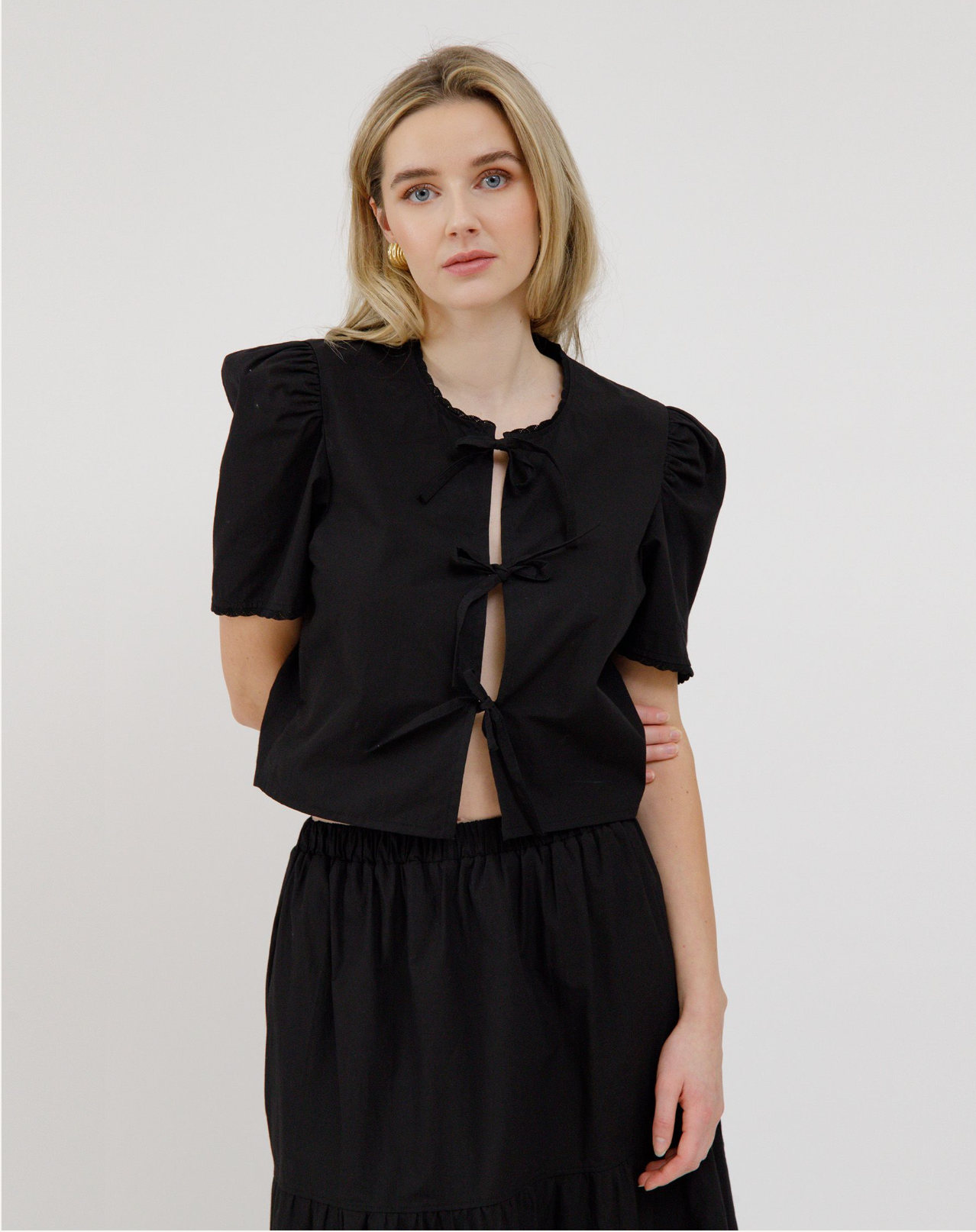 Poplin Tie Up Top - Black