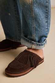 Fallon Fringe Mule - Chocolate Suede