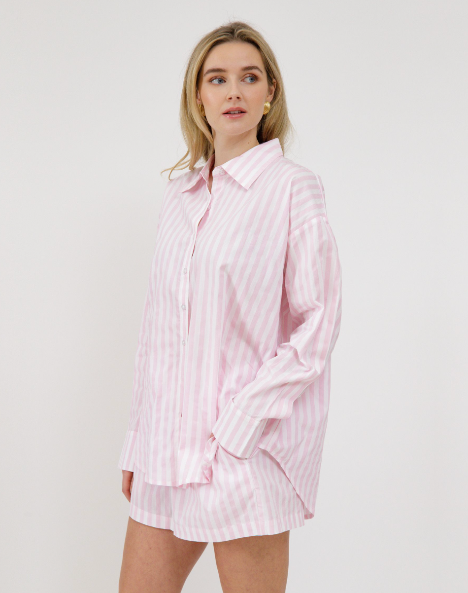 Poplin Shorts - White W/ Pink
