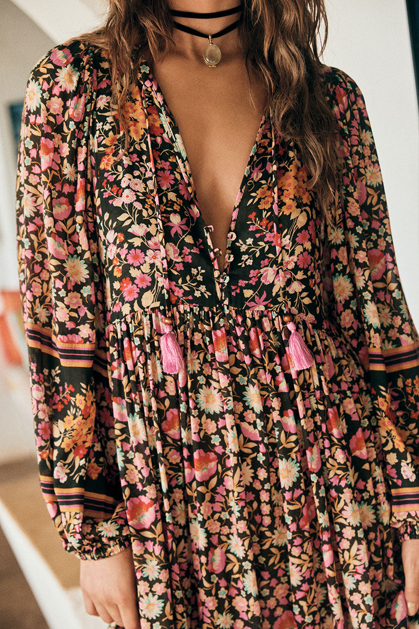 Impala Lily Boho Midi Dress - Night Blossom