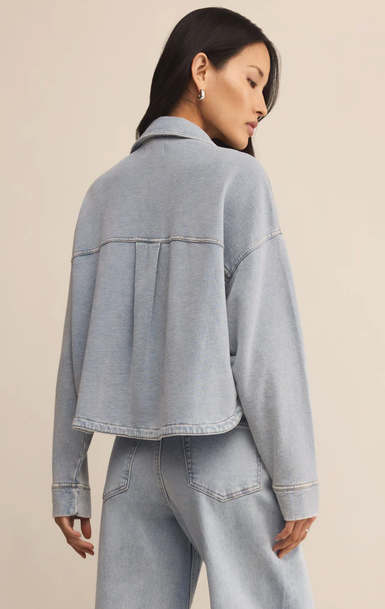 All Day Cropped Knit Jacket - Washed Indigo