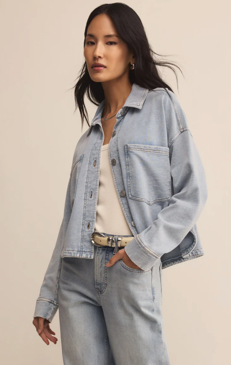 All Day Cropped Knit Jacket - Washed Indigo