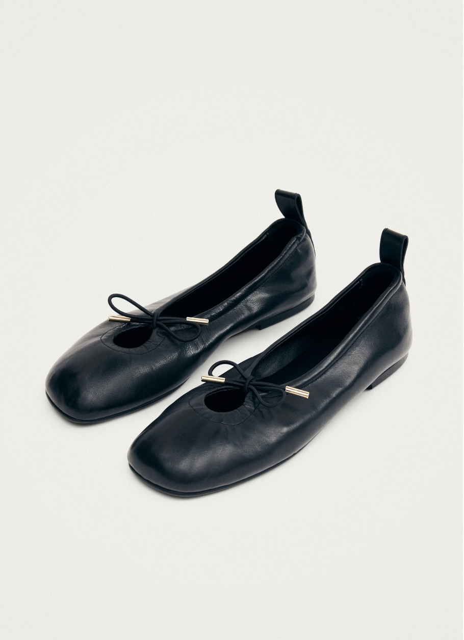 Rosalind Black Leather Ballet Flats