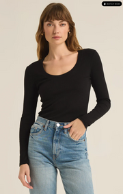 Sirena Rib Long Sleeve Tee - Black