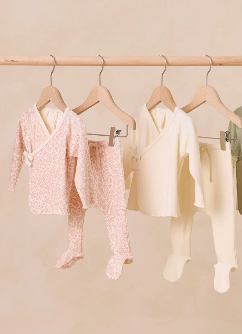 Wrap Top + Footed Pant Set || Pink  Blossom