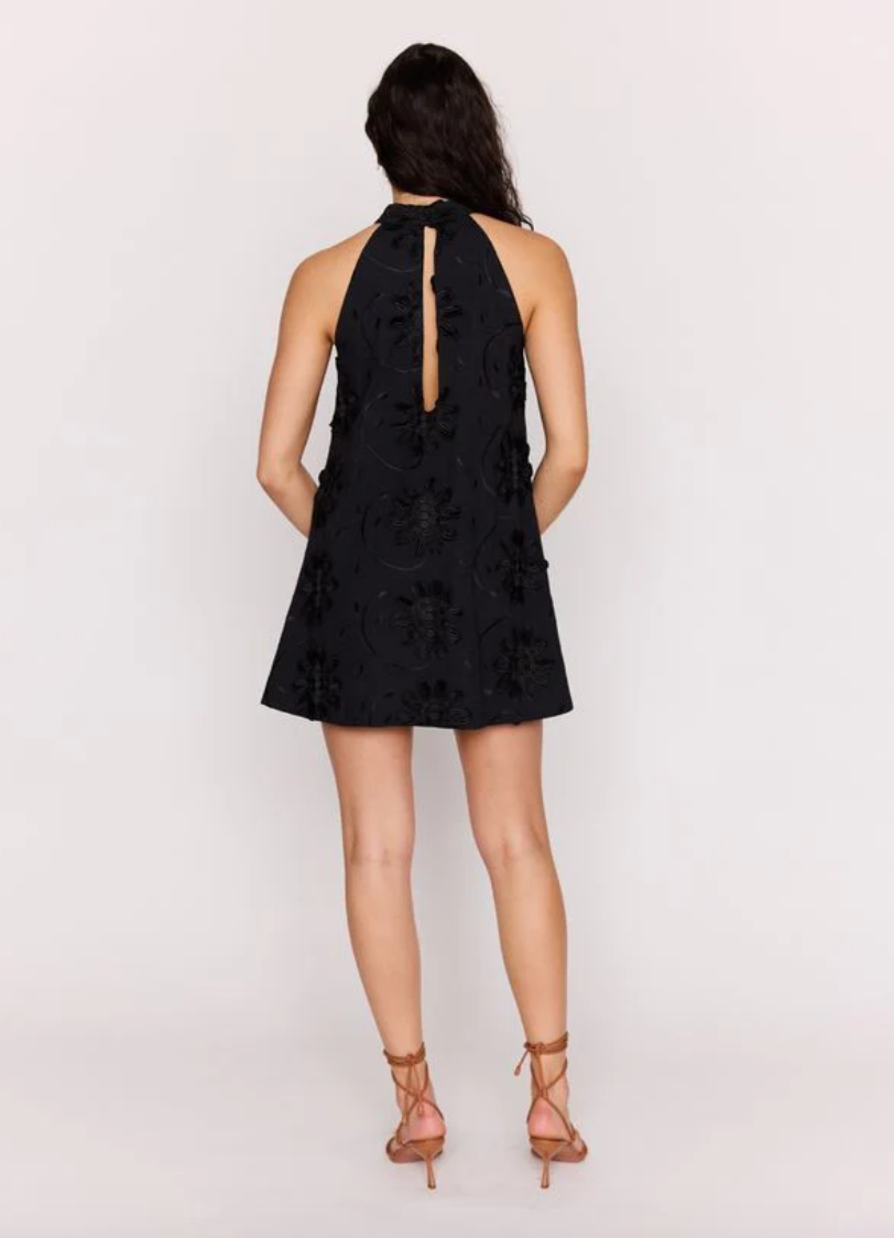 Roma High Neck Mini Dress - Black