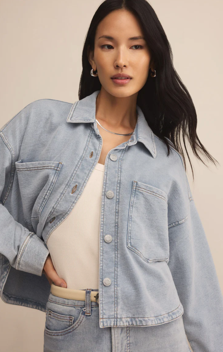 All Day Cropped Knit Jacket - Washed Indigo
