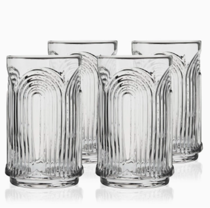 Deco Beau Crystal Highball Glasses - Set of 4