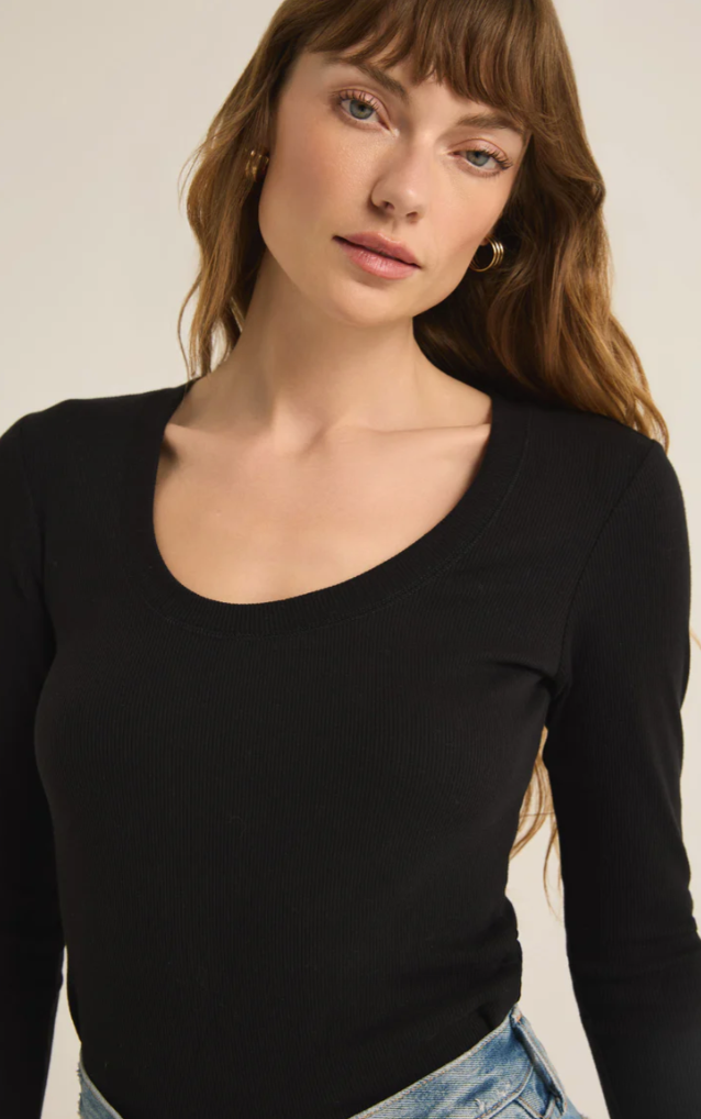 Sirena Rib Long Sleeve Tee - Black
