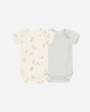 Short Sleeve Bodysuit, 2 Pack || Puppies, Blue Micro Stripe