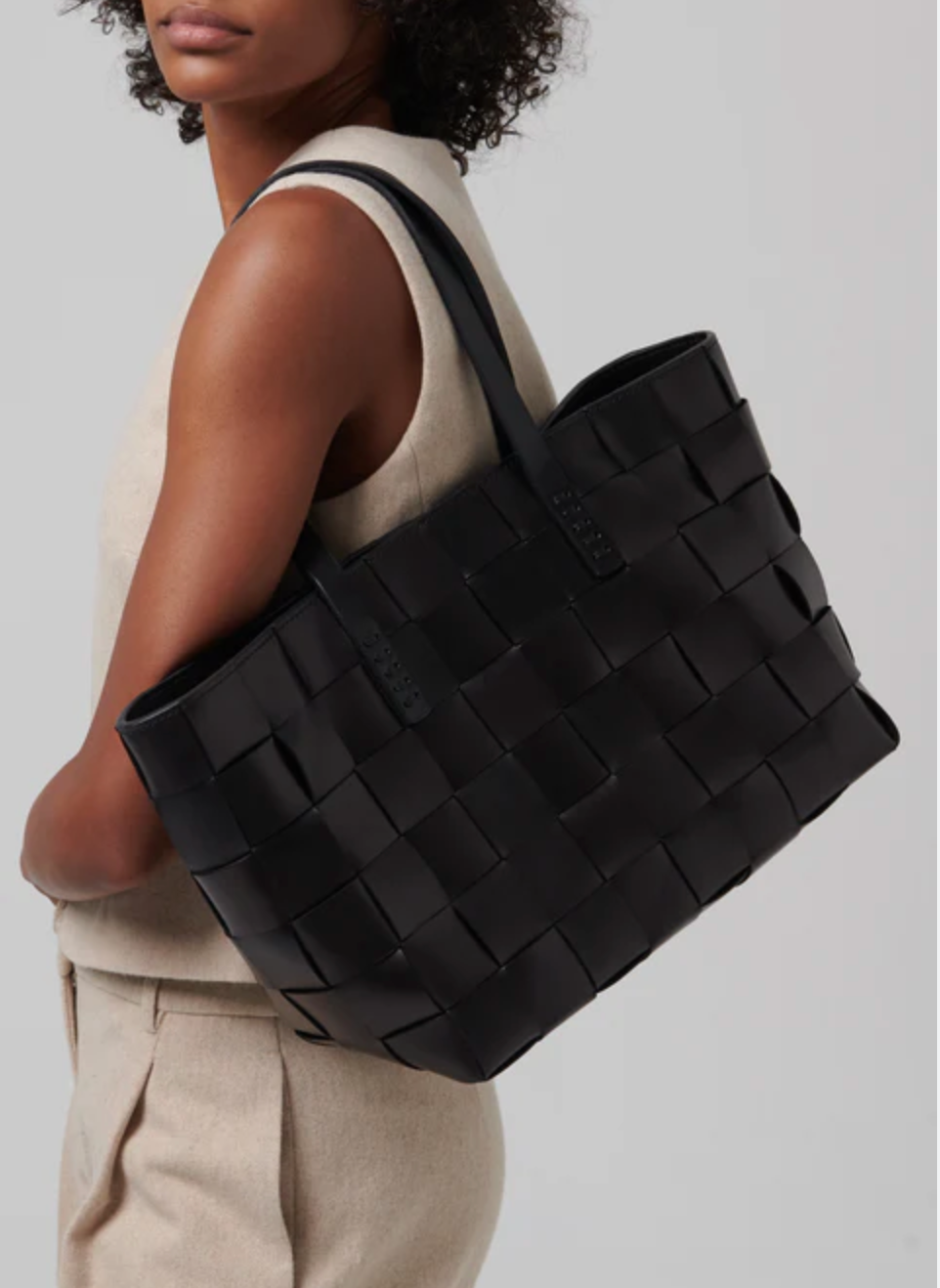 Square Braid Tote Bag - Black