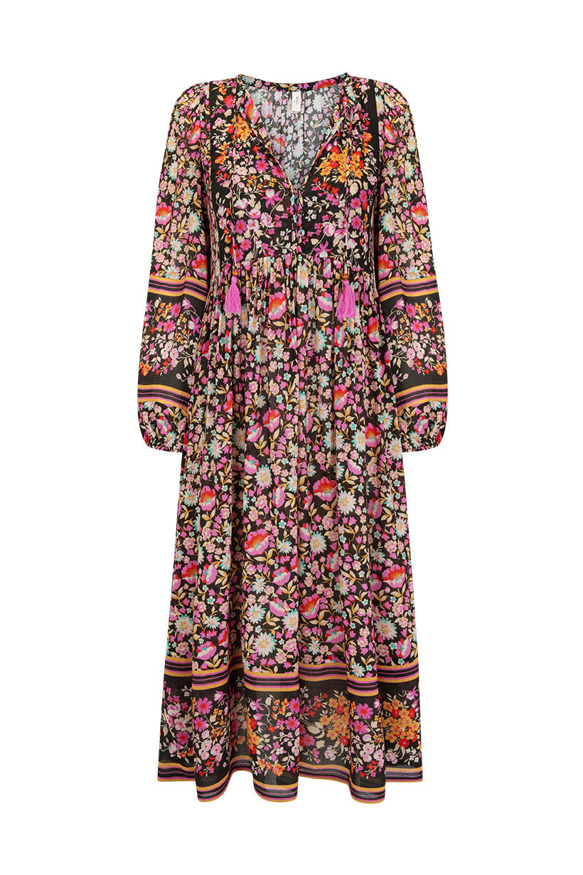 Impala Lily Boho Midi Dress - Night Blossom
