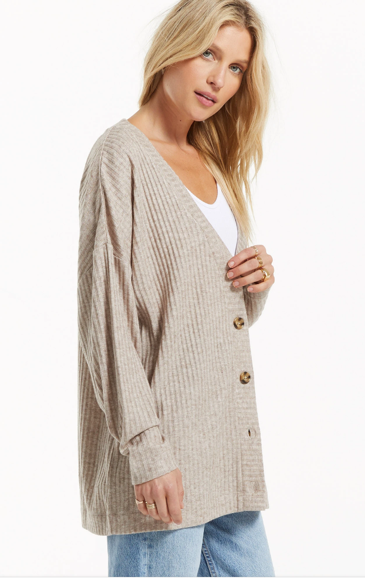 Midori Ribbed Cardigan - Heather Latte